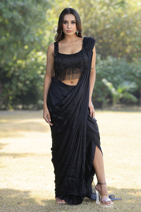 Black Jhallar Saree Set