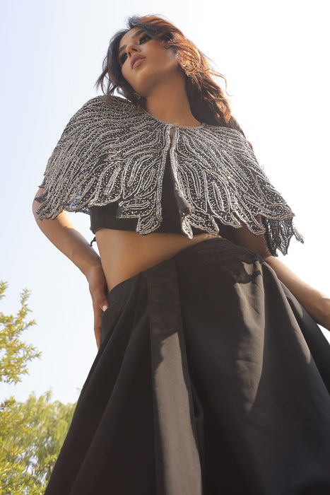 Black Poncho Cape Set