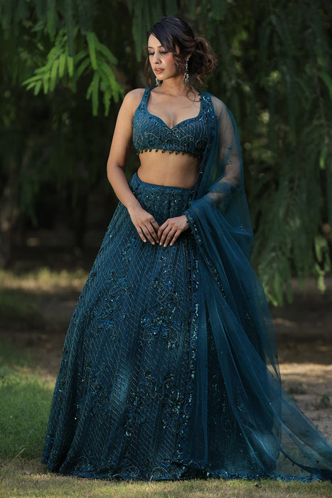 Peacock Green Embellished Lehenga Set