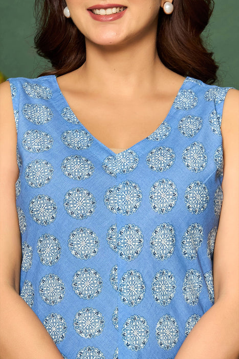 Sky Blue Sleeveless Cotton Maxi Dress