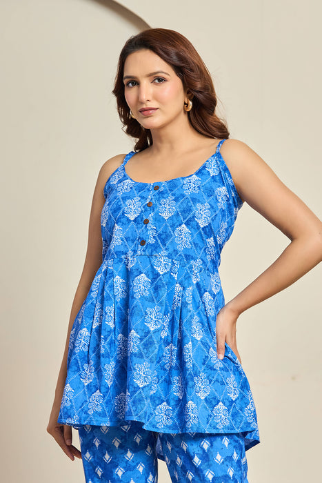 Blue Cotton Printed Co-ord Set