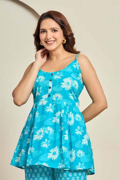 Turquoise Floral Cotton Co-ord Set