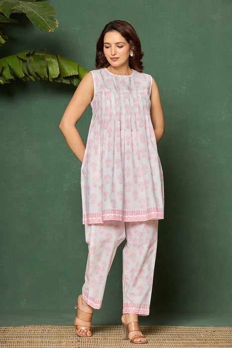 Blush Pink Sleeveless Cotton Co-ord Set