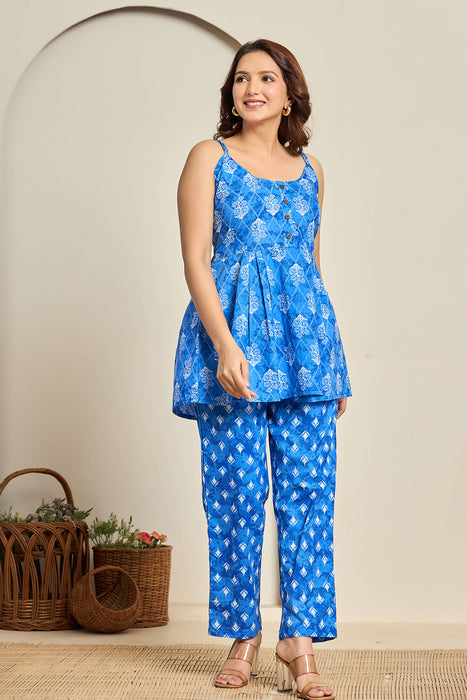 Blue Cotton Printed Co-ord Set