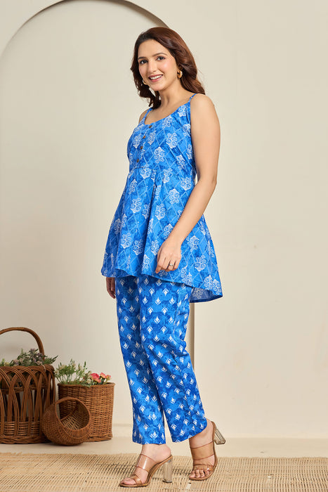 Blue Cotton Printed Co-ord Set