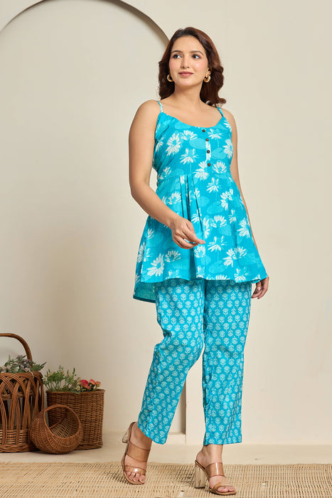 Turquoise Floral Cotton Co-ord Set