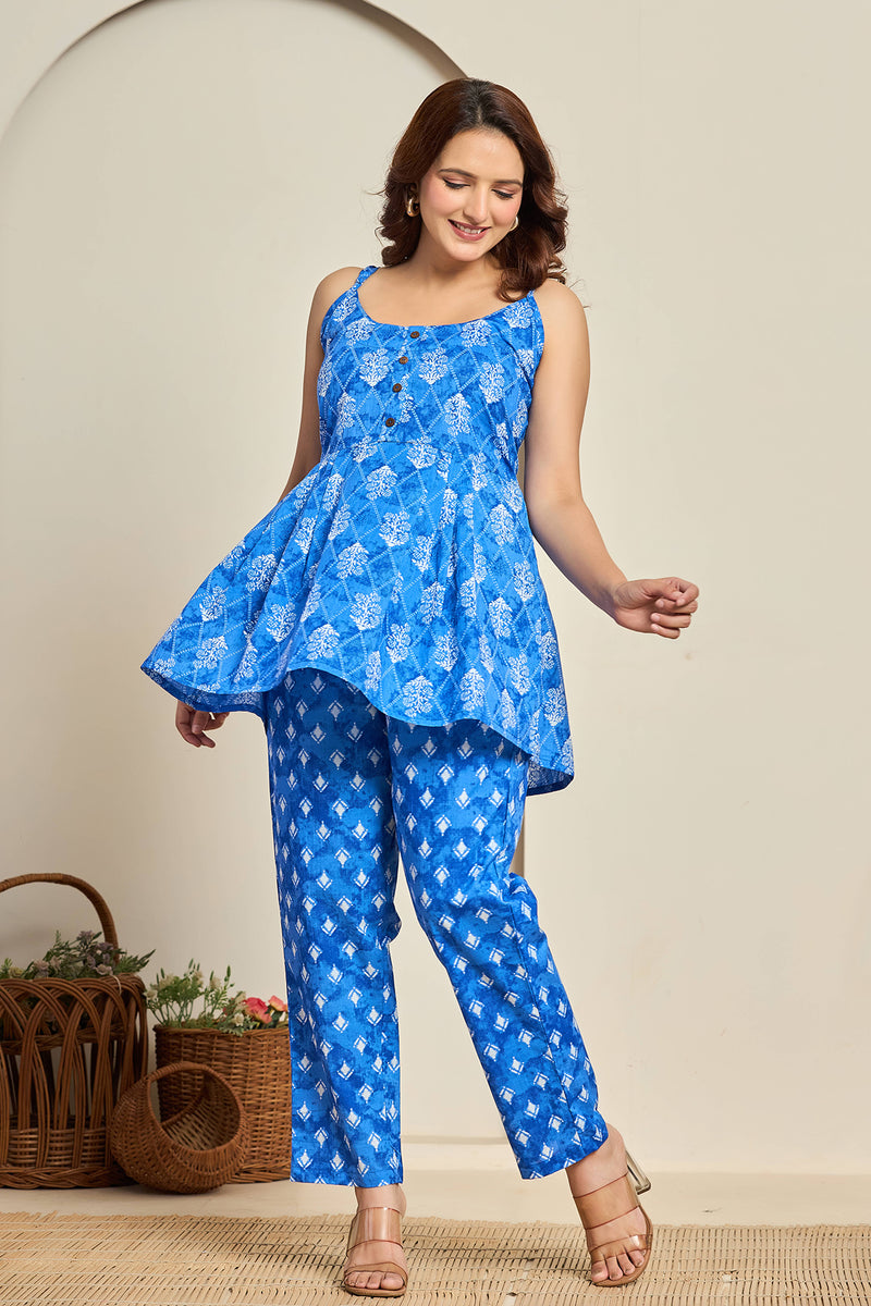 Blue Cotton Printed Co-ord Set