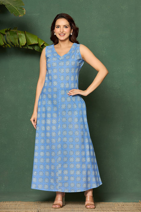 Sky Blue Sleeveless Cotton Maxi Dress