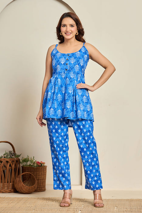 Blue Cotton Printed Co-ord Set