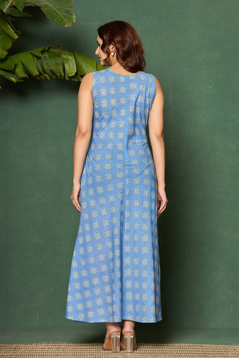 Sky Blue Sleeveless Cotton Maxi Dress
