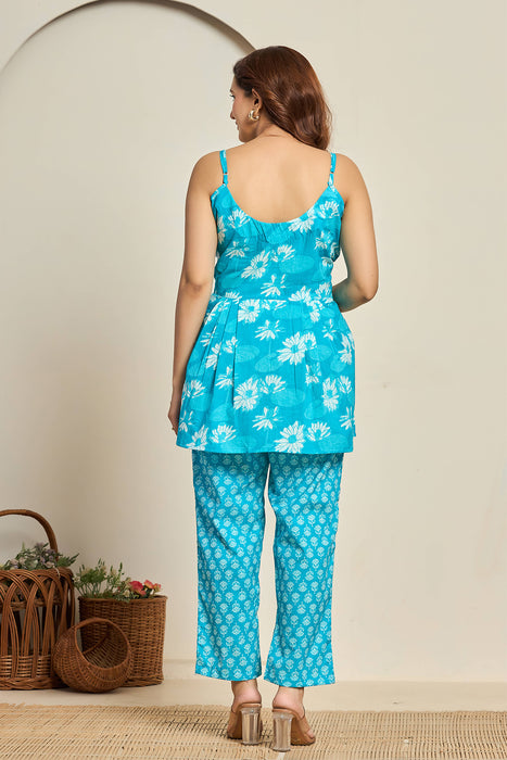 Turquoise Floral Cotton Co-ord Set