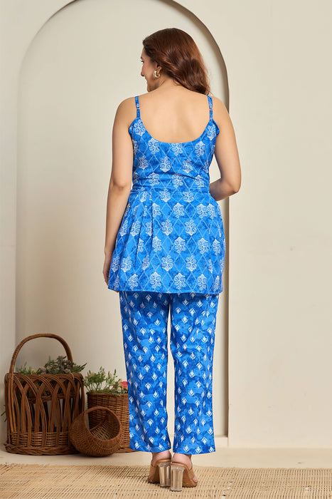 Blue Cotton Printed Co-ord Set