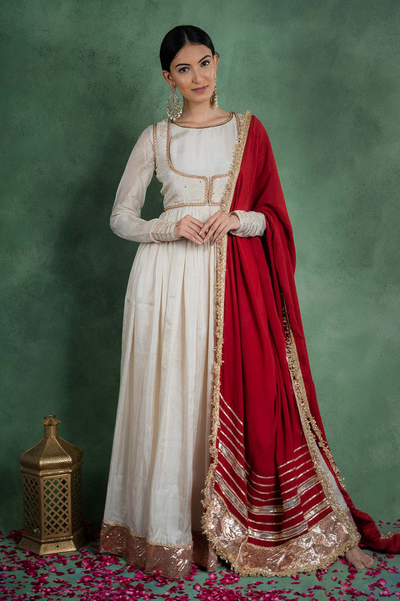 Red Satin Chiffon Gotawork Dupatta