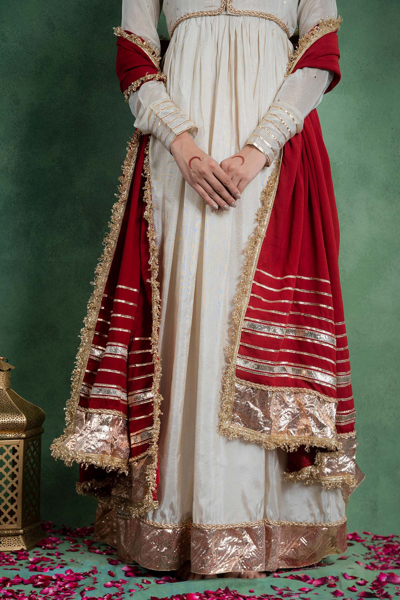 Sitaraa Anarkali Dress With Embroidered Jacket And Red Dupatta (Set Of 3)