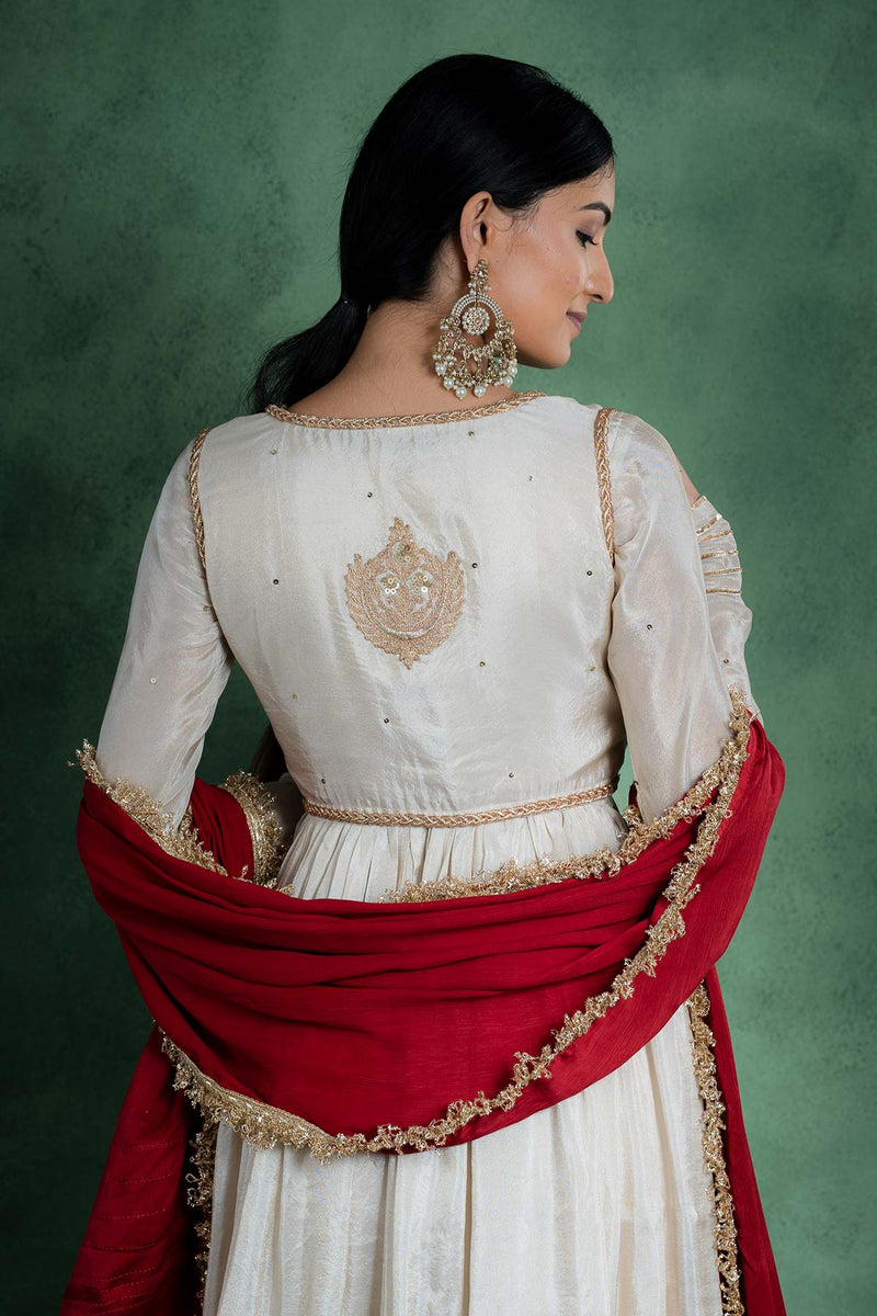Sitaraa Anarkali Dress With Embroidered Jacket And Red Dupatta (Set Of 3)