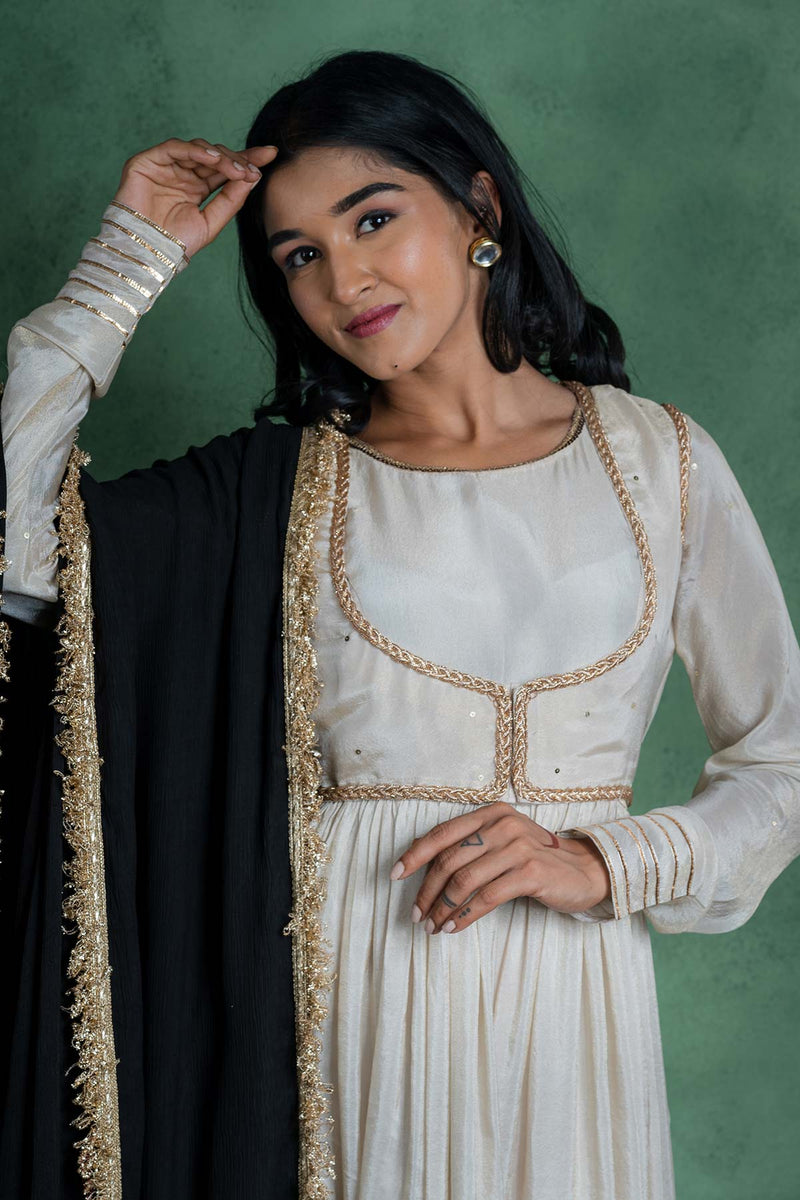 Black Satin Chiffon Gotawork Dupatta