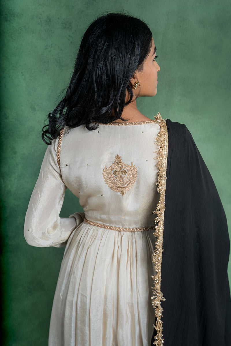 Sitaraa Anarkali Dress With Embroidered Jacket And Black Dupatta (Set Of 3)