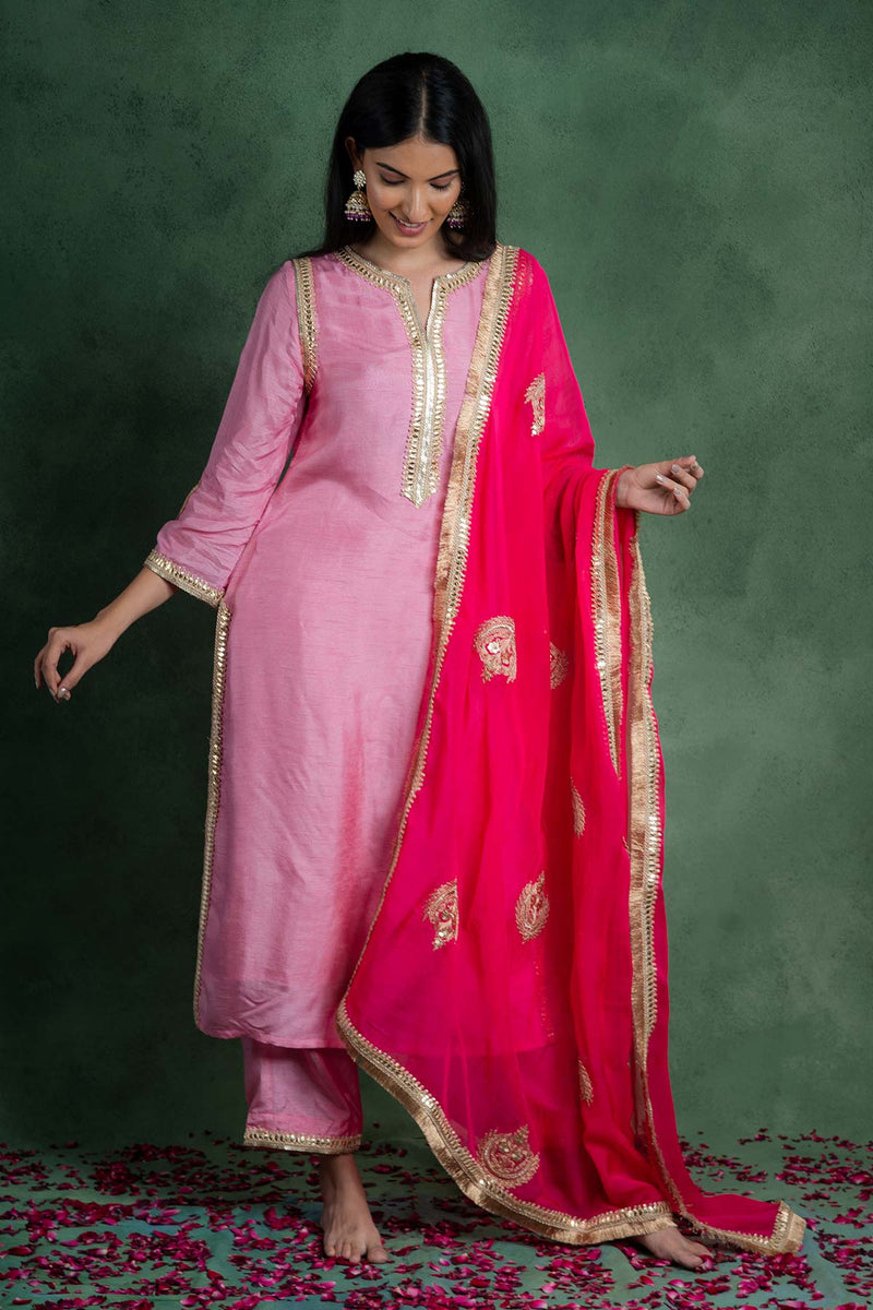 Magenta Organza  Embroidered Dupatta