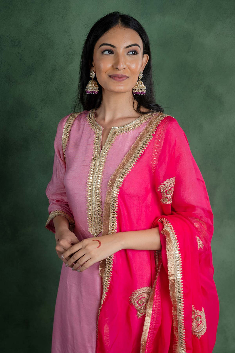 Magenta Organza  Embroidered Dupatta