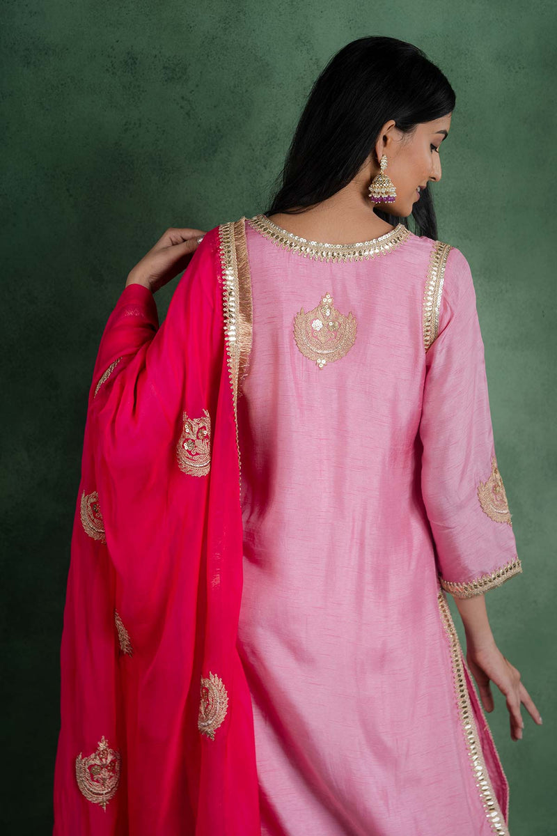 Magenta Organza  Embroidered Dupatta