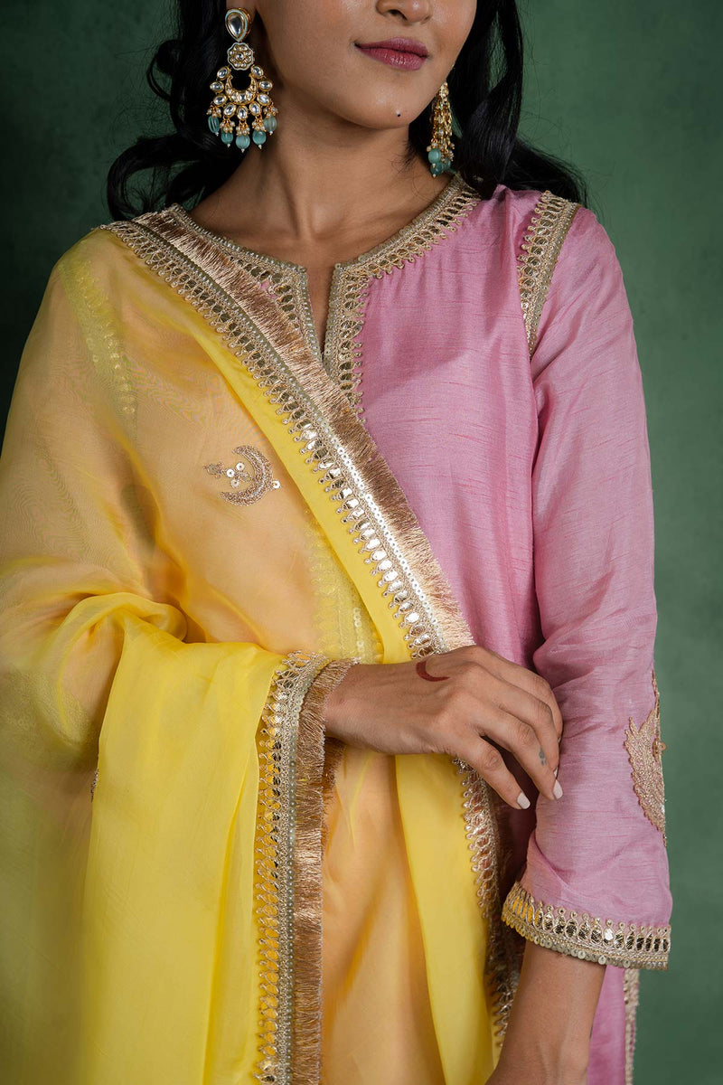 Light Yellow Organza Embroidered Dupatta