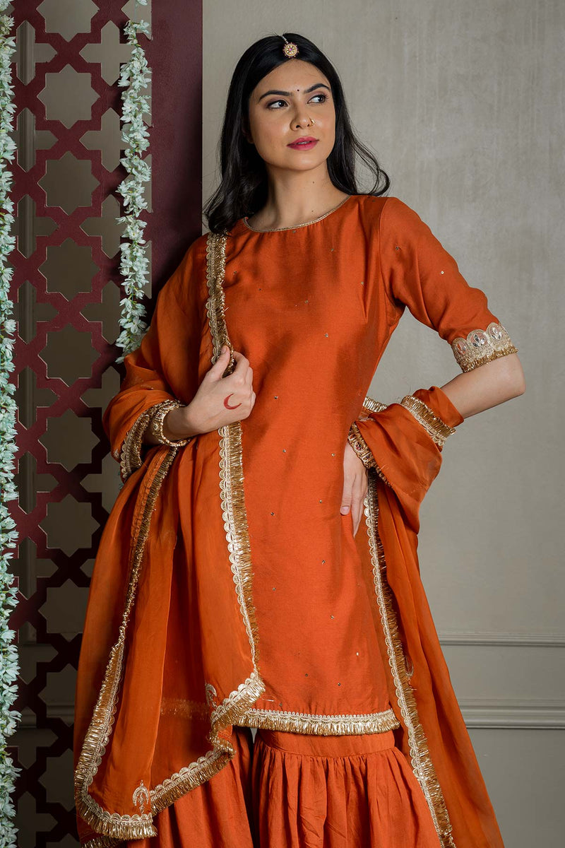 Burnt Orange Organza Embroidered Dupatta
