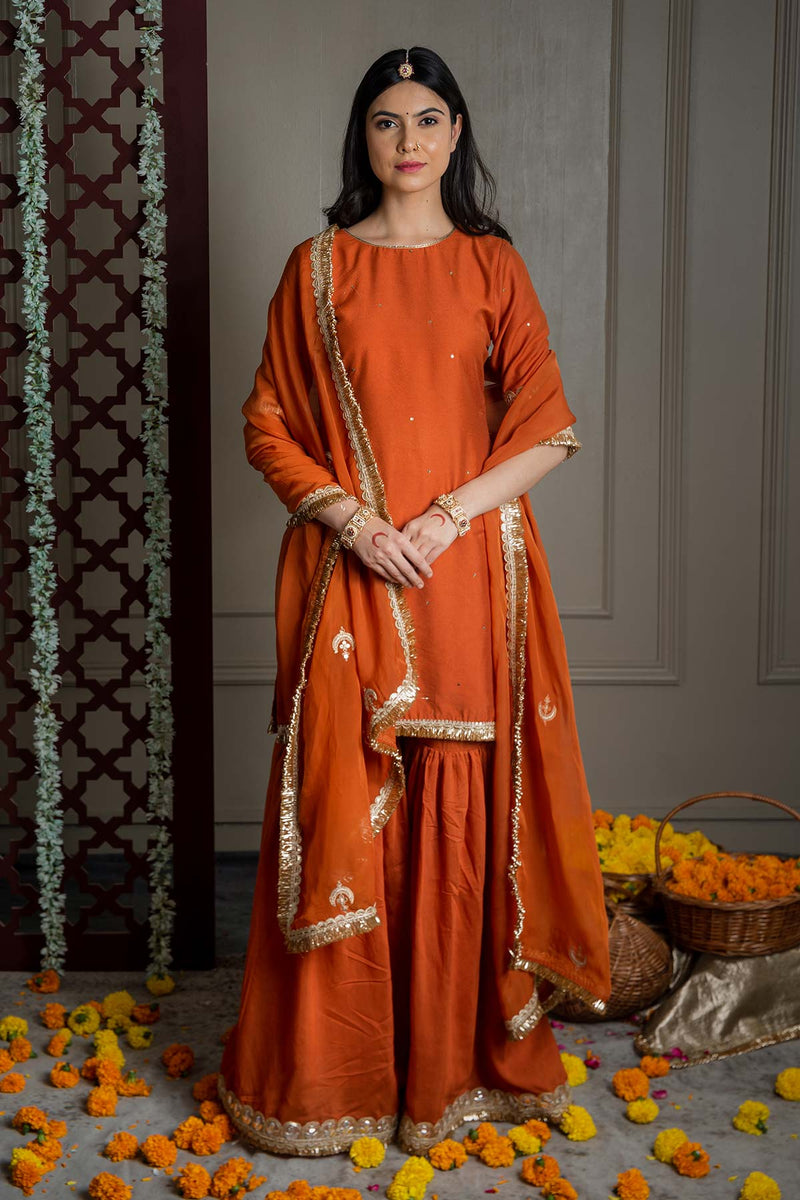 Burnt Orange Organza Embroidered Dupatta