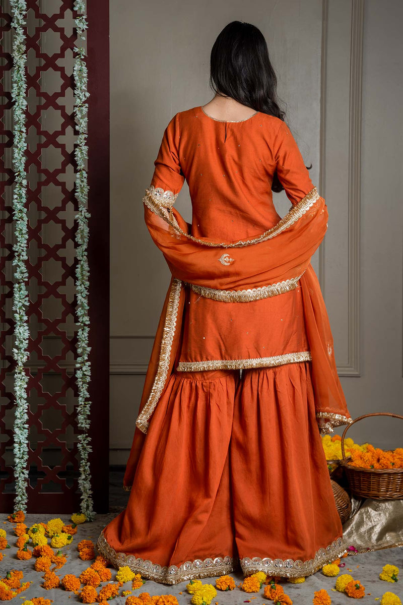 Burnt Orange Organza Embroidered Dupatta