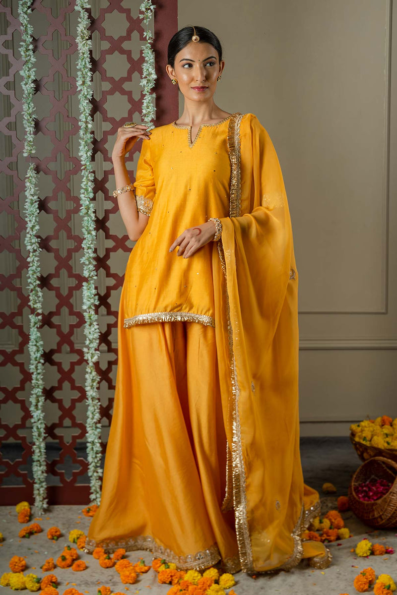 Mustard Yellow Organza Embroidered Dupatta