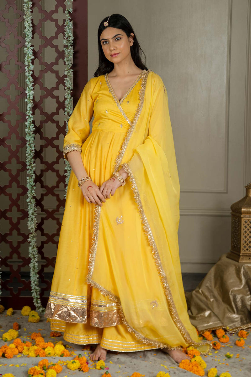 Light Yellow Organza Embroidered Dupatta