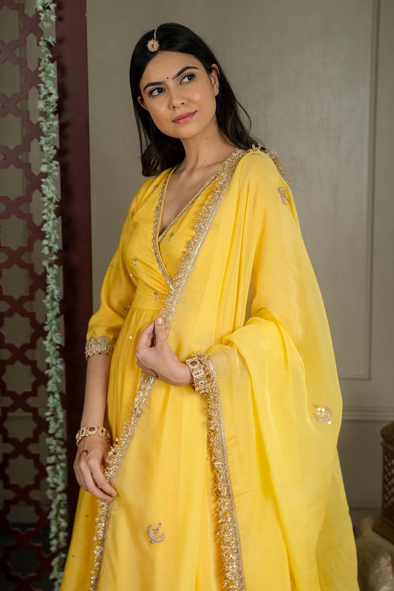 Light Yellow Organza Embroidered Dupatta