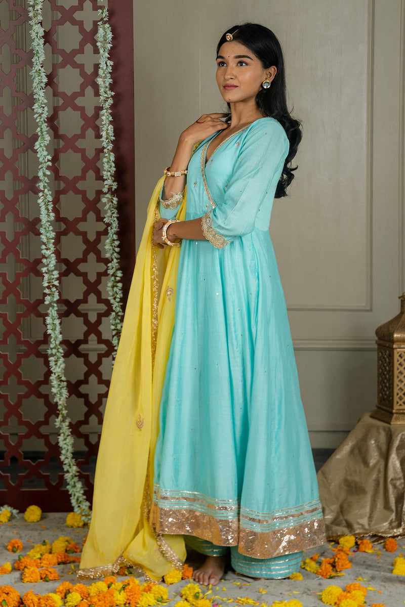 Alina Anarkali Set With Embroidered Dupatta And Sharara (Set Of 3)