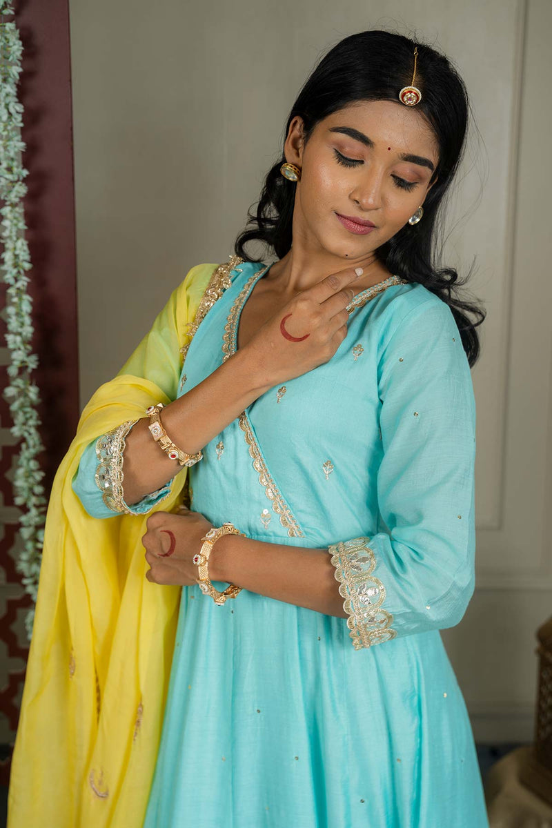 Alina Anarkali Set With Embroidered Dupatta And Sharara (Set Of 3)