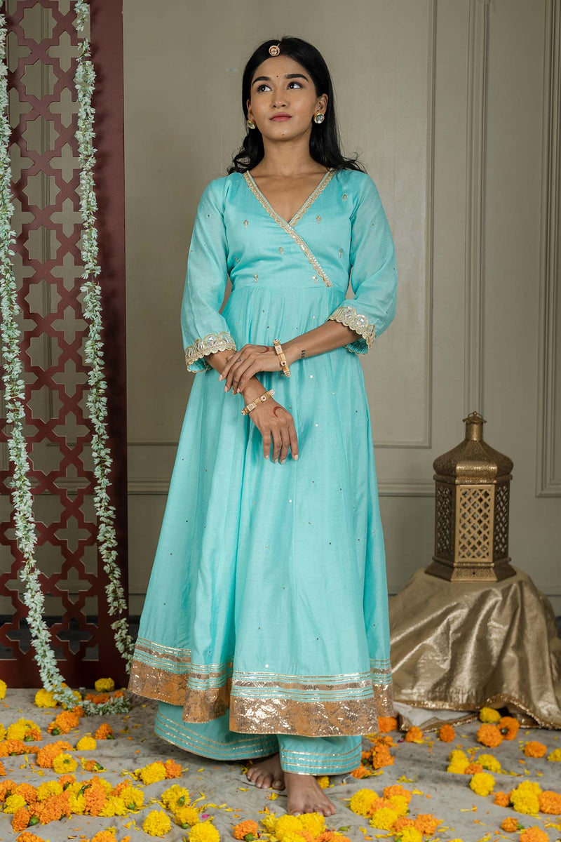 Alina Anarkali Set With Embroidered Dupatta And Sharara (Set Of 3)