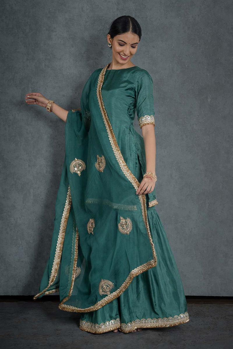 Emerald Green Organza Embroidered Dupatta