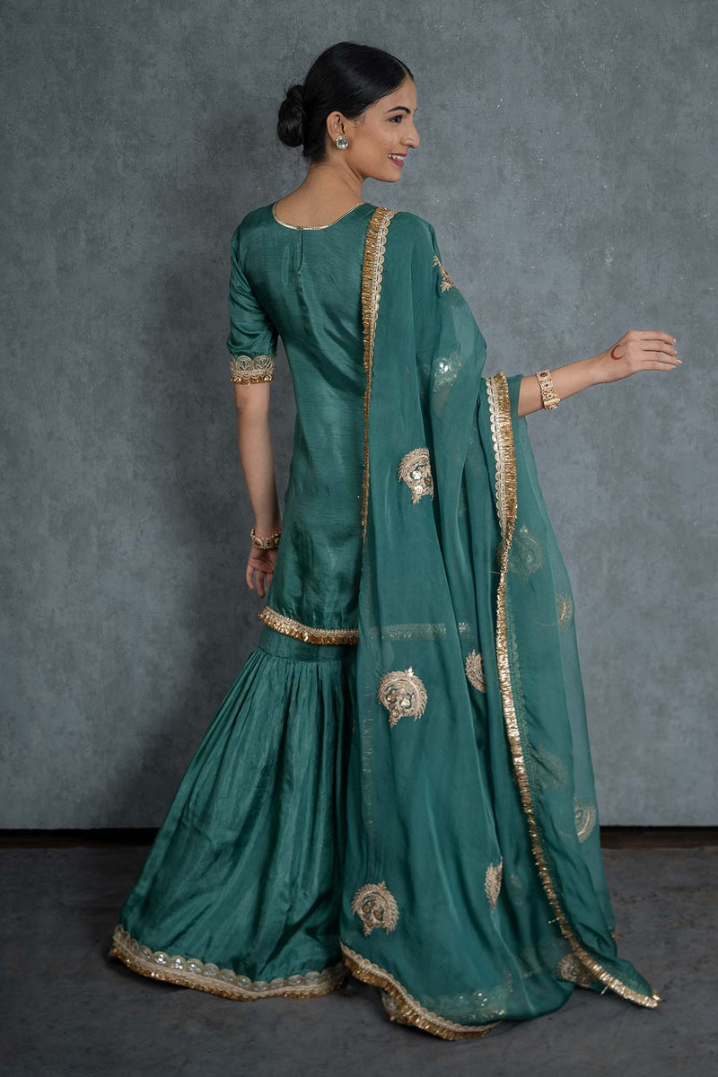 Emerald Green Organza Embroidered Dupatta