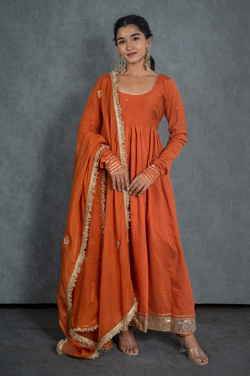 Burnt Orange Organza Embroidered Dupatta