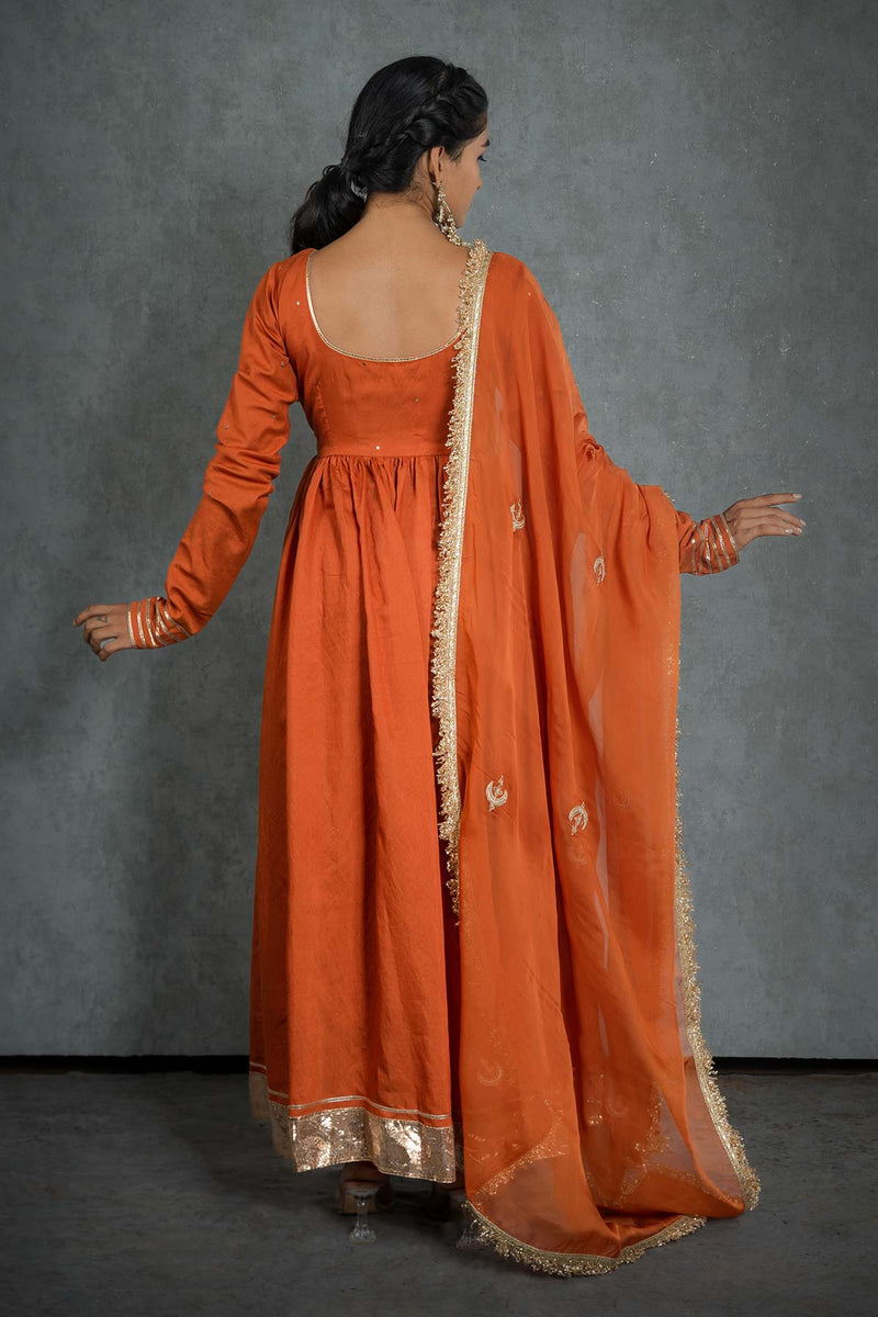Burnt Orange Organza Embroidered Dupatta