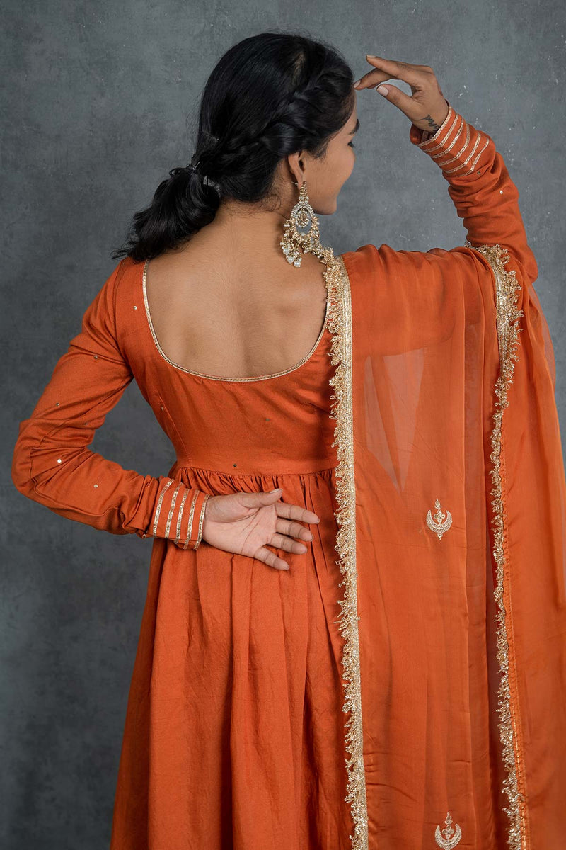 Burnt Orange Organza Embroidered Dupatta