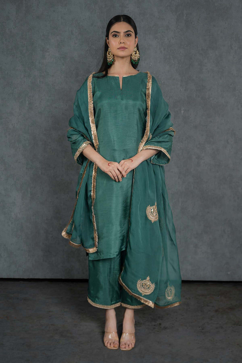 Emerald Green Organza Embroidered Dupatta