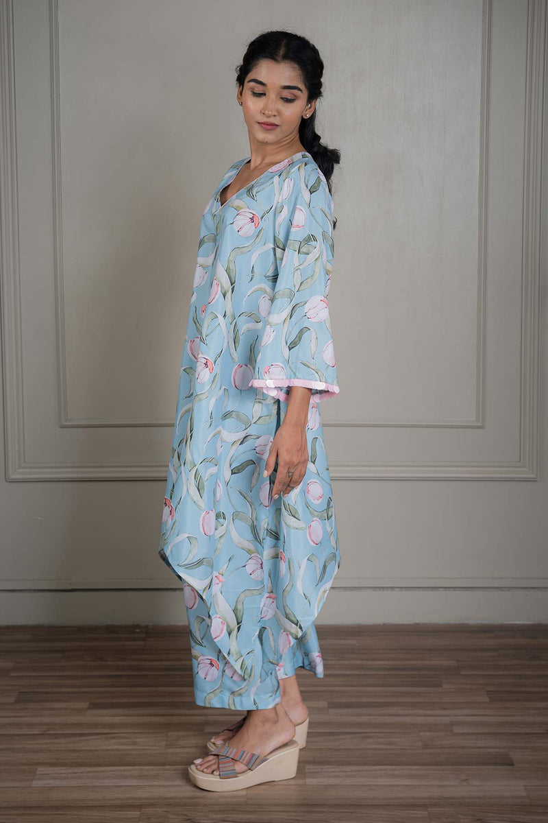 Pastel Blue Printed Co-ord Set With Sequin Detailing (Set Of 2)