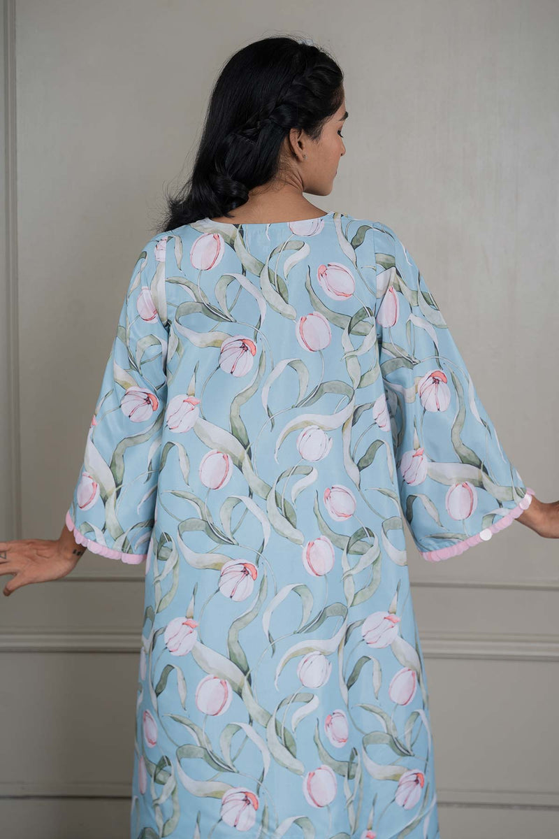 Pastel Blue Printed Co-ord Set With Sequin Detailing (Set Of 2)