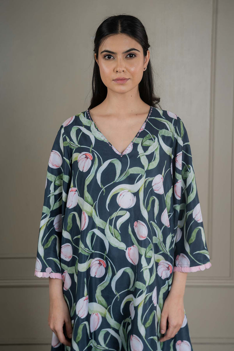 Navy-blue Printed Co-ord Set With Sequin Detailing (Set Of 2)