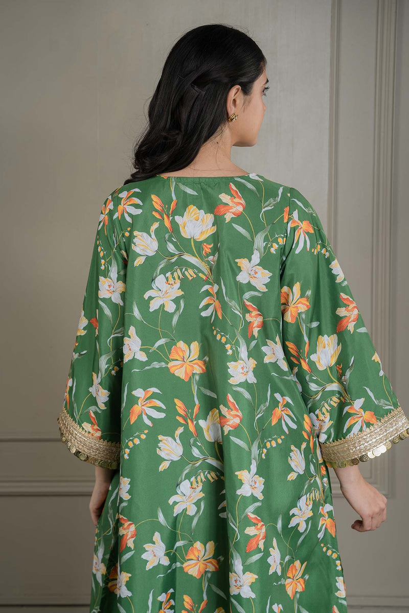Green Printed Co-ord Set With Coin Detailing (Set Of 2)