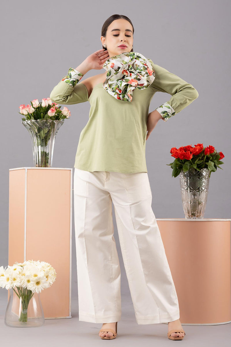 GREEN ASYMMETRICAL FLOWER TOP