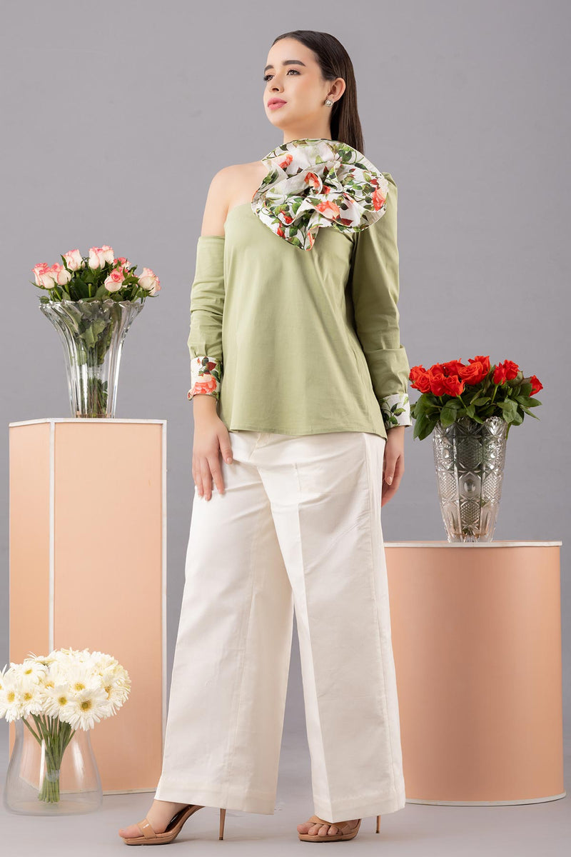 GREEN ASYMMETRICAL FLOWER TOP