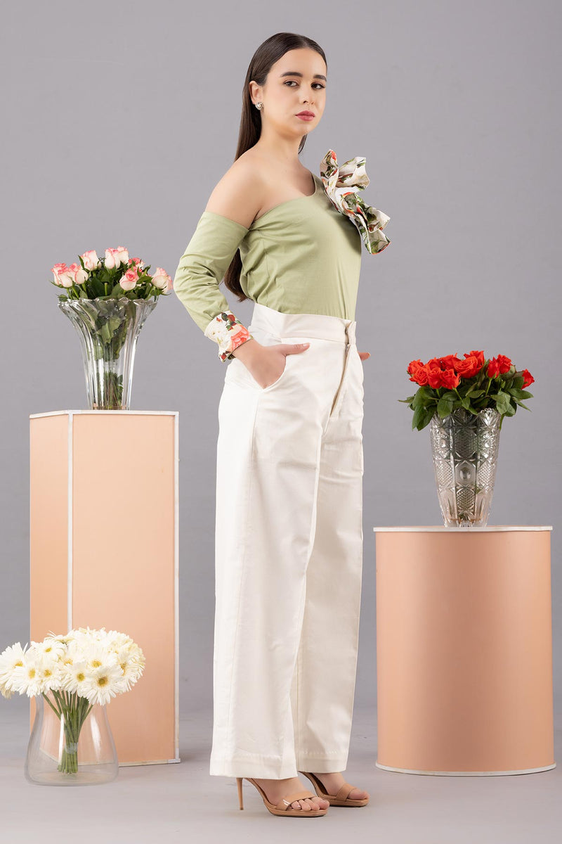 GREEN ASYMMETRICAL FLOWER TOP