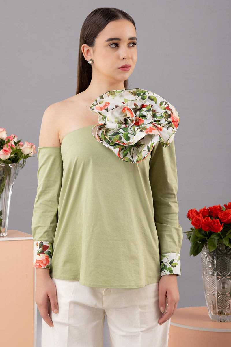 GREEN ASYMMETRICAL FLOWER TOP