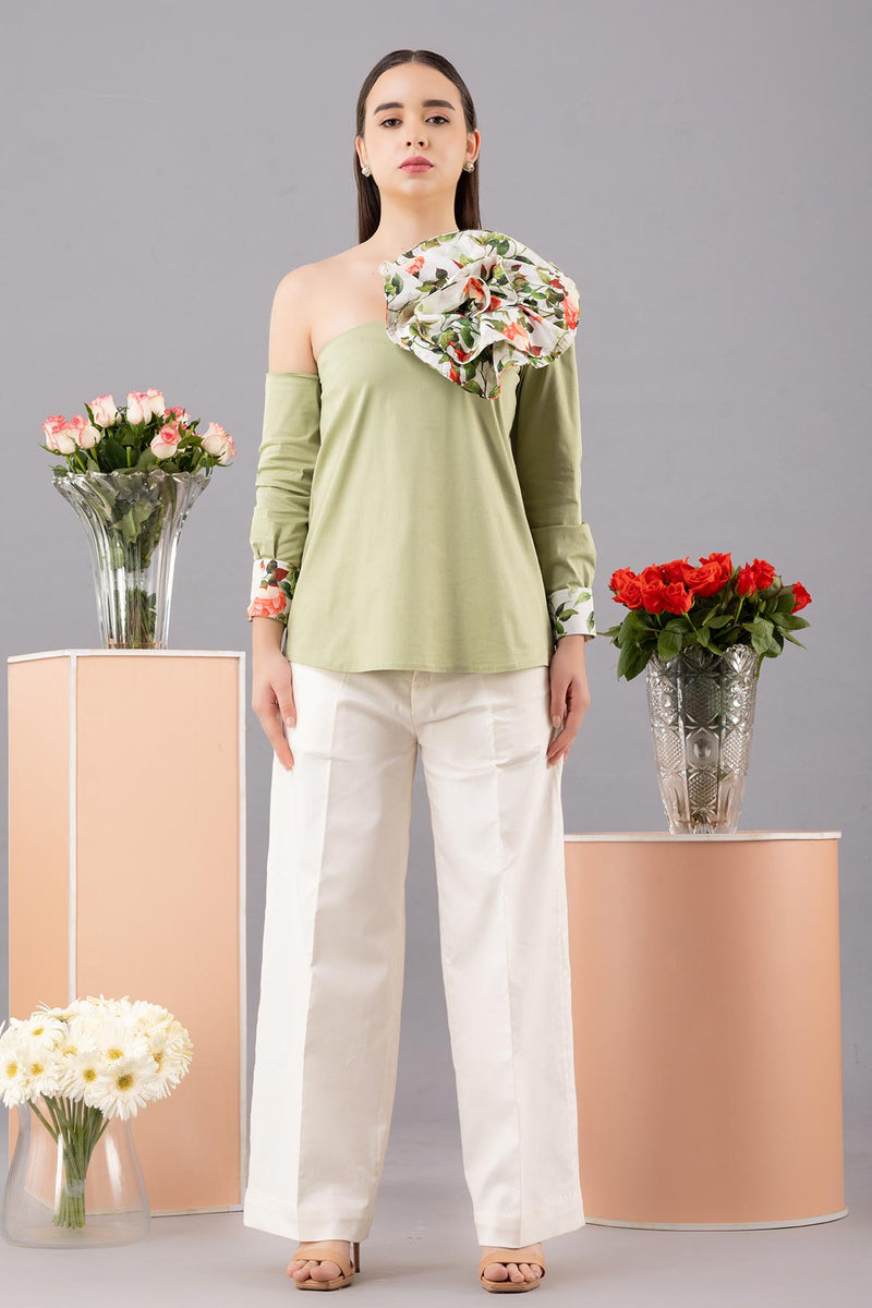 GREEN ASYMMETRICAL FLOWER TOP