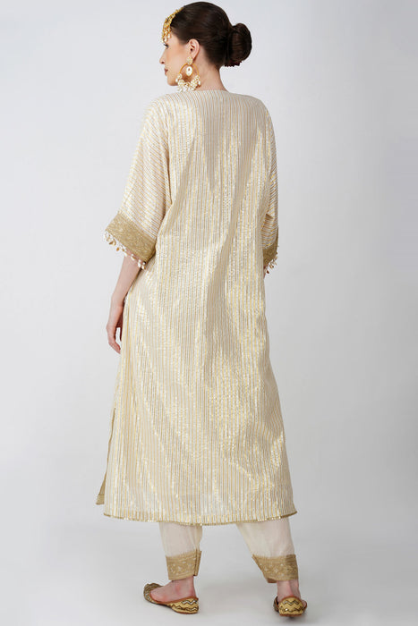 Heritage Beige cotton lurex kaftan with Golden Embellishments